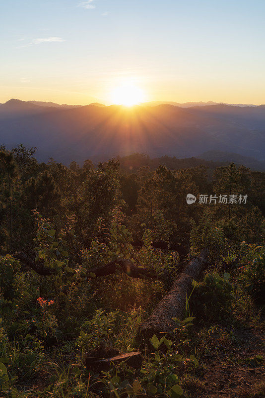 在泰国清迈省的Doi Luang Chiang Dao日出时的美丽景色。